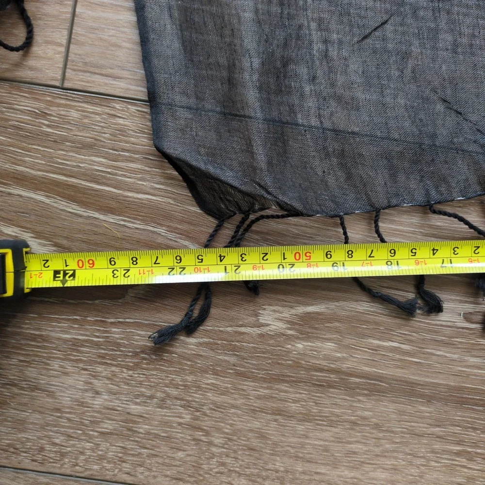 Cejon Lightweight Fringed Scarf Black White Cotton Silk Colorblock‎ Large